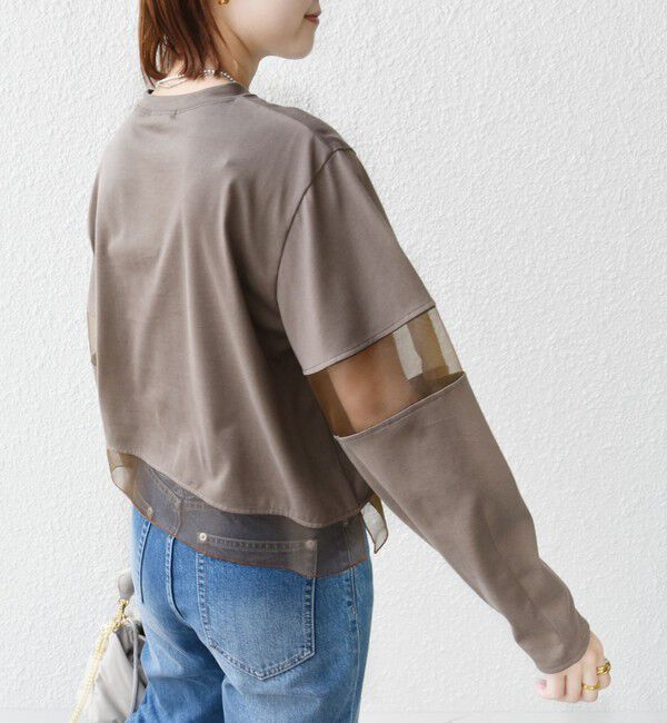 SHIPS for women「〈手洗い可能〉シアー コンビ プルオーバー ロング スリーブ」|Tシャツ・カットソー|