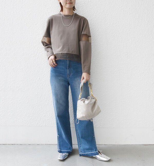 SHIPS for women「〈手洗い可能〉シアー コンビ プルオーバー ロング スリーブ」|Tシャツ・カットソー|