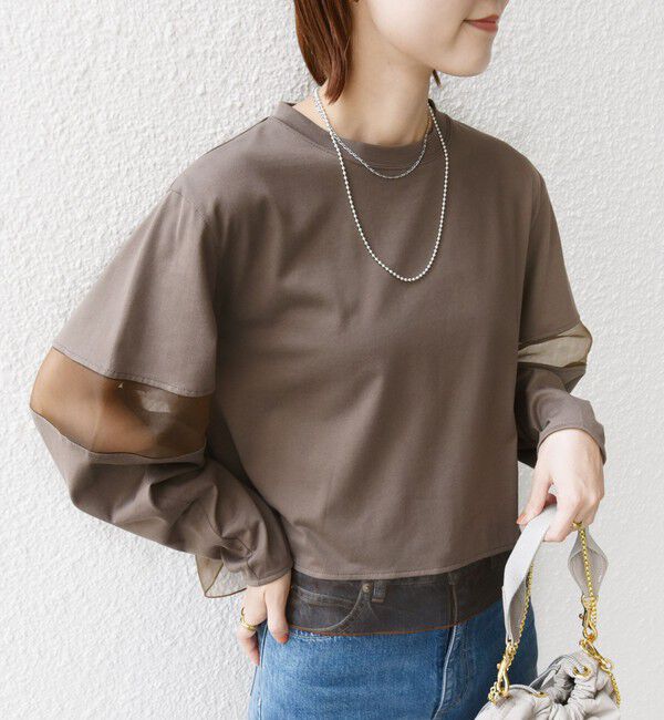 SHIPS for women「〈手洗い可能〉シアー コンビ プルオーバー ロング スリーブ」|Tシャツ・カットソー|