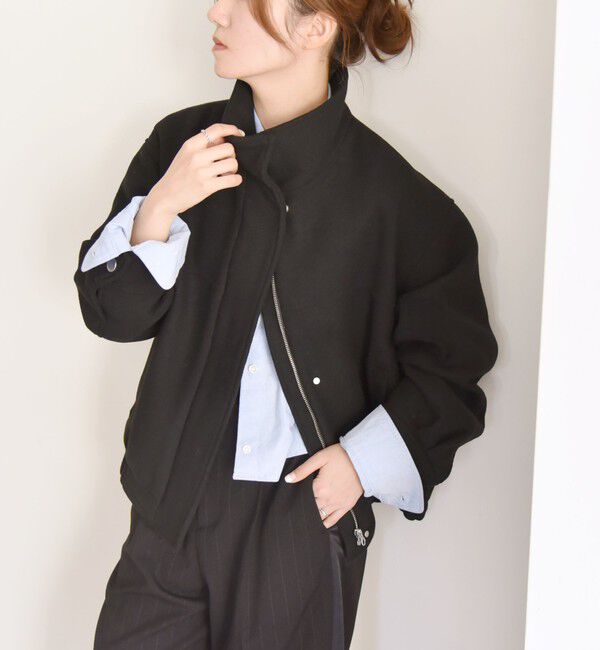 quaranciel「quaranciel: メルトン スタンドカラー ジップ ブルゾン コート」|ブルゾン・スタジャン|ブラック