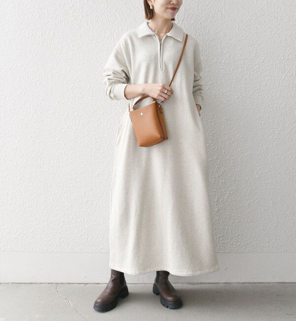 SHIPS any「SHIPS any:〈洗濯機可能〉USA コットン 裏起毛 ハーフジップ ワンピース」|ワンピース|ナチュラル