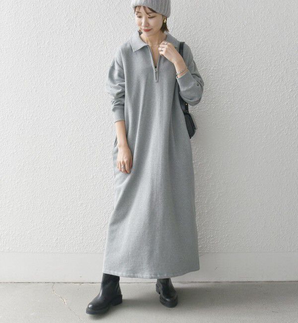 SHIPS any「SHIPS any:〈洗濯機可能〉USA コットン 裏起毛 ハーフジップ ワンピース」|ワンピース|