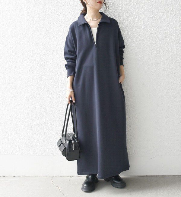 SHIPS any「SHIPS any:〈洗濯機可能〉USA コットン 裏起毛 ハーフジップ ワンピース」|ワンピース|
