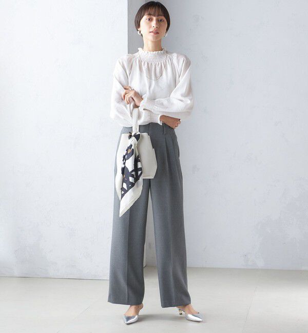 SHIPS for women「〈洗濯機可能〉シャーリング ネック 長袖 ブラウス」|シャツ・ブラウス|