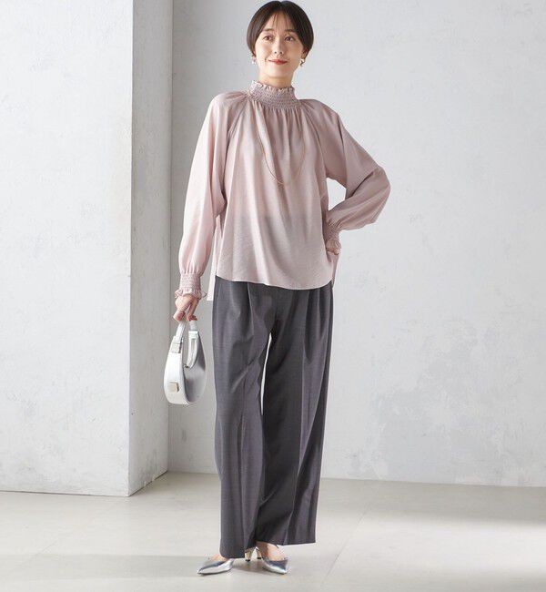 SHIPS for women「〈洗濯機可能〉シャーリング ネック 長袖 ブラウス」|シャツ・ブラウス|