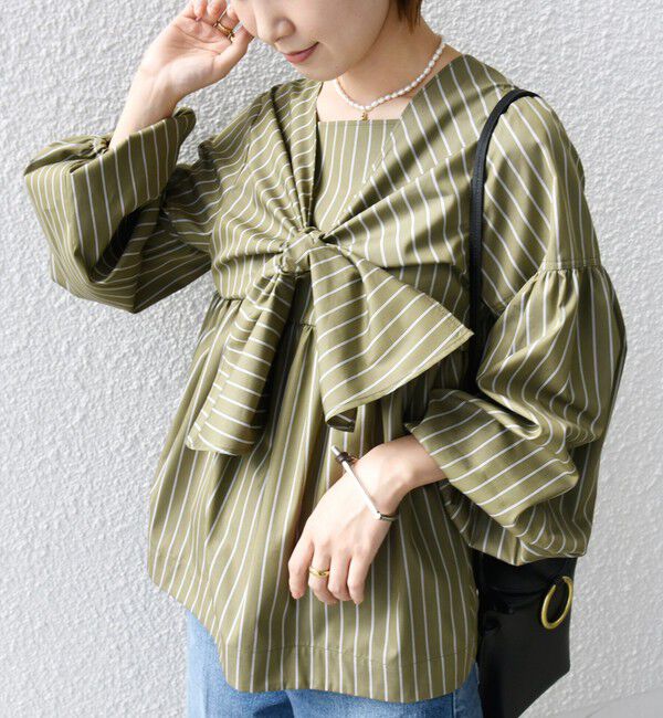 SHIPS for women「【WEB限定】〈手洗い可能〉前後 2WAY リボン デザイン ストライプ ブラウス」|シャツ・ブラウス|