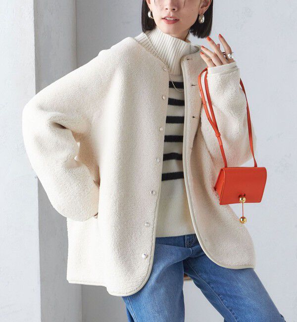 SHIPS for women「〈手洗い可能〉リバーシブル ボア &times; フリース ブルゾン」|ブルゾン・スタジャン|オフホワイト