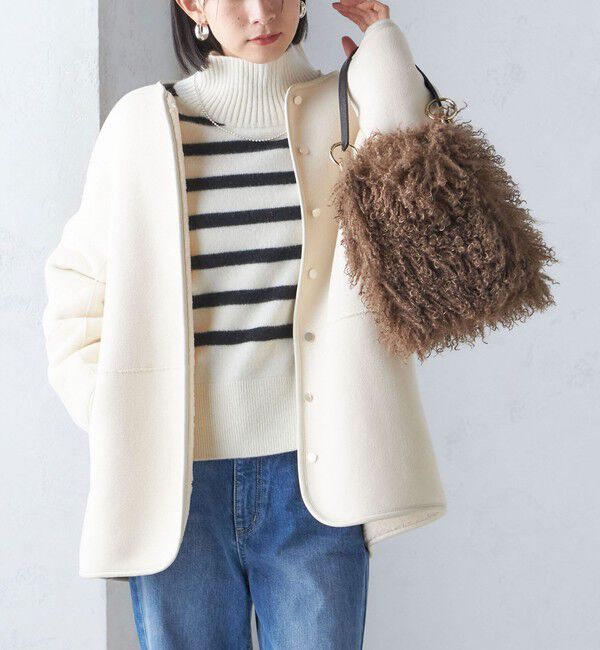 SHIPS for women「〈手洗い可能〉リバーシブル ボア &times; フリース ブルゾン」|ブルゾン・スタジャン|アイボリー