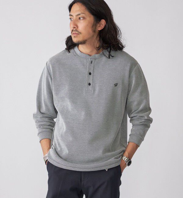 SHIPS「【WEB限定】SHIPS:〈抗菌・防臭〉ワンポイントロゴ バーズアイ ヘンリーネック 長袖 Tシャツ」|Tシャツ・カットソー|ダークグレー