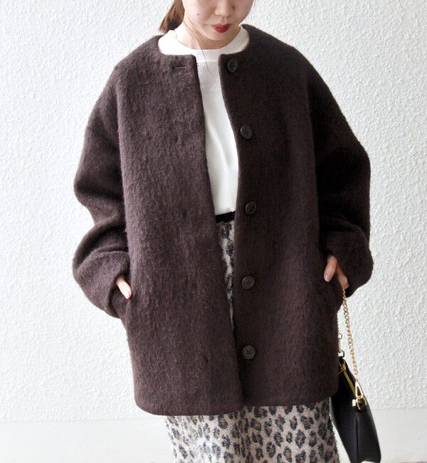 SHIPS any「SHIPS any: シャギー ノーカラー コクーン コート」|ノーカラーコート|