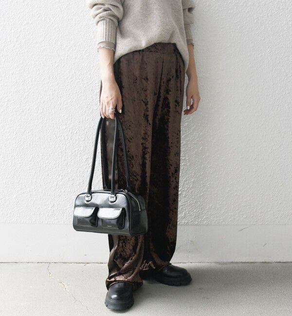 SHIPS any「SHIPS any:〈手洗い可能〉クラッシュ ベロア サイドライン ワイド イージー パンツ」|その他|ブラウン