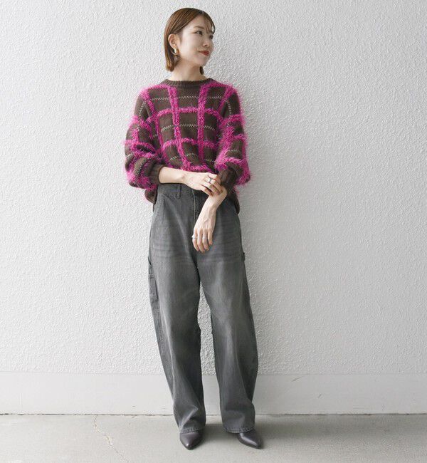 SHIPS any「SHIPS any:〈手洗い可能〉シャギー チェック クルーネック プルオーバー」|ニット・セーター|