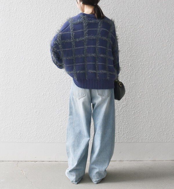 SHIPS any「SHIPS any:〈手洗い可能〉シャギー チェック クルーネック プルオーバー」|ニット・セーター|