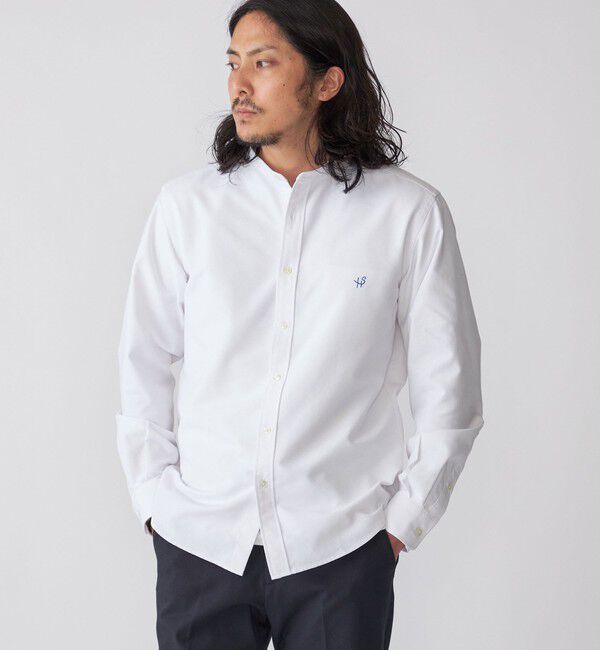 SHIPS「【WEB限定】SHIPS: 防シワ・吸水速乾 Drymix(R) ワンポイントロゴバンドカラーシャツ」|シャツ・ブラウス|