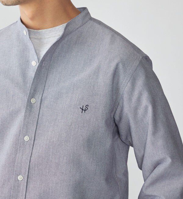 SHIPS「【WEB限定】SHIPS: 防シワ・吸水速乾 Drymix(R) ワンポイントロゴバンドカラーシャツ」|シャツ・ブラウス|ネイビー