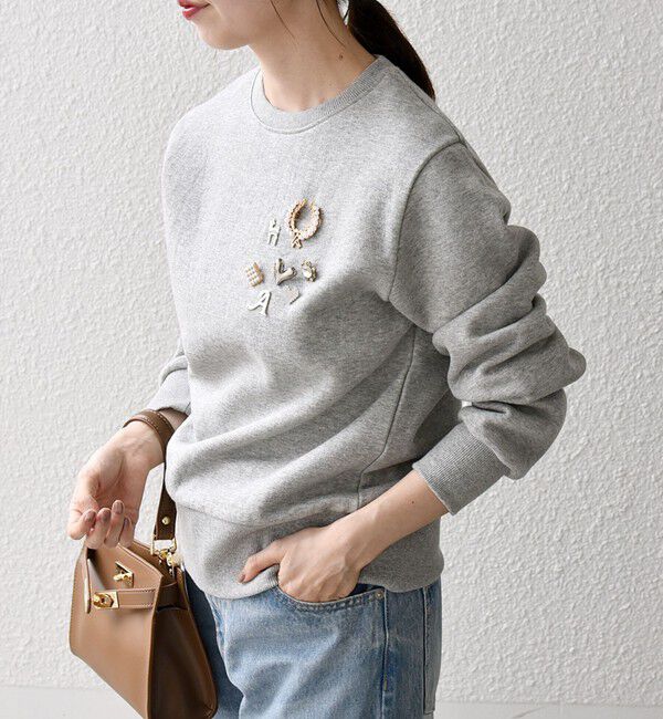 SHIPS any「SHIPS any:〈手洗い可能〉裏起毛 ビジュー クルーネック コンパクト プルオーバー」|スウェット・ジャージ|