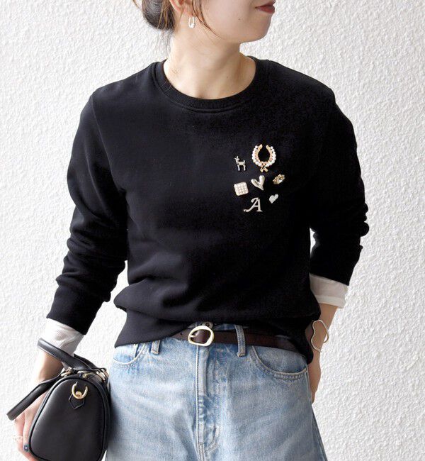 SHIPS any「SHIPS any:〈手洗い可能〉裏起毛 ビジュー クルーネック コンパクト プルオーバー」|スウェット・ジャージ|