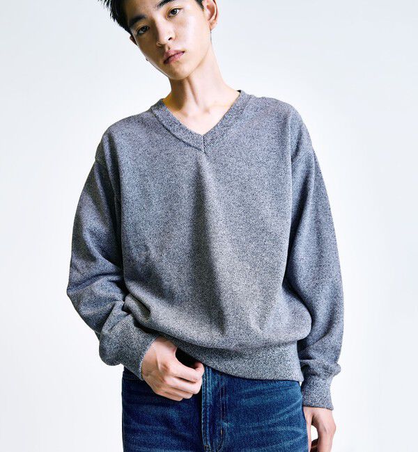 SHIPS「【City Ambient Products別注】crepuscule: LIGHT MOSS STITCH Vネックニット」|ニット・セーター|ダークグレー