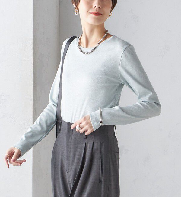 SHIPS for women「〈洗濯機可能〉シャイニー ストレッチ クルーネック カットソー」|Tシャツ・カットソー|ライトブルー
