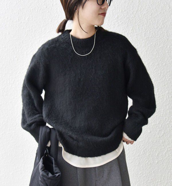 SHIPS any「SHIPS any:〈手洗い可能〉シャギー クルーネック ニット プルオーバー」|ニット・セーター|ブラック