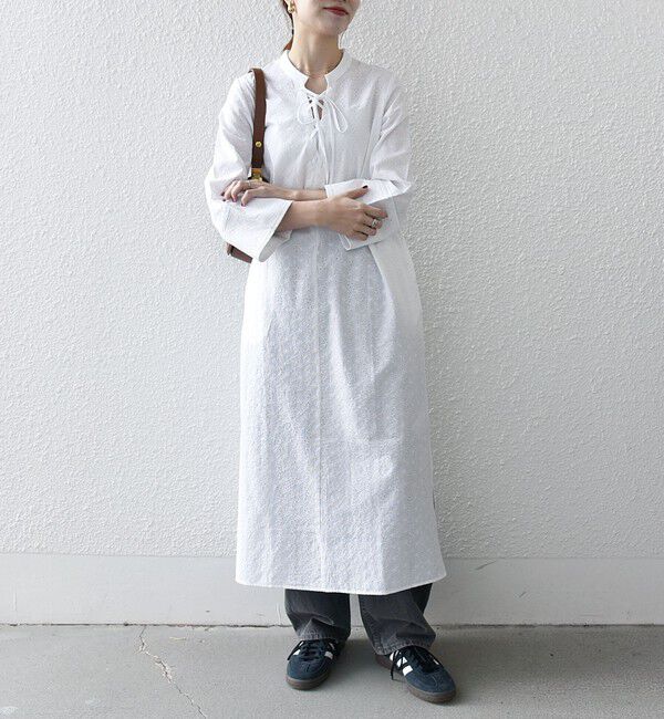 SHIPS any「SHIPS any:〈洗濯機可能〉エンブロイダリー シャンブレー レースアップ ワンピース」|ワンピース|