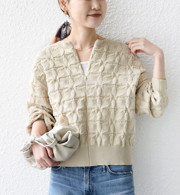 SHIPS for women「【WEB限定】〈洗濯機可能〉2WAY フラワー ジャカード ハーフ ジップ プルオーバー」|ニット・セーター|