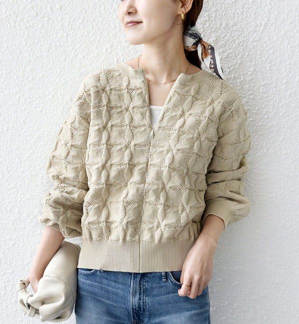 SHIPS for women「【WEB限定】〈洗濯機可能〉2WAY フラワー ジャカード ハーフ ジップ プルオーバー」|ニット・セーター|