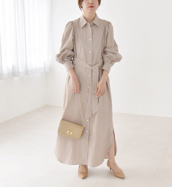 quaranciel「quaranciel:〈洗濯機可能〉シャンブレー パフ ロング シャツ ワンピース」|ワンピース|