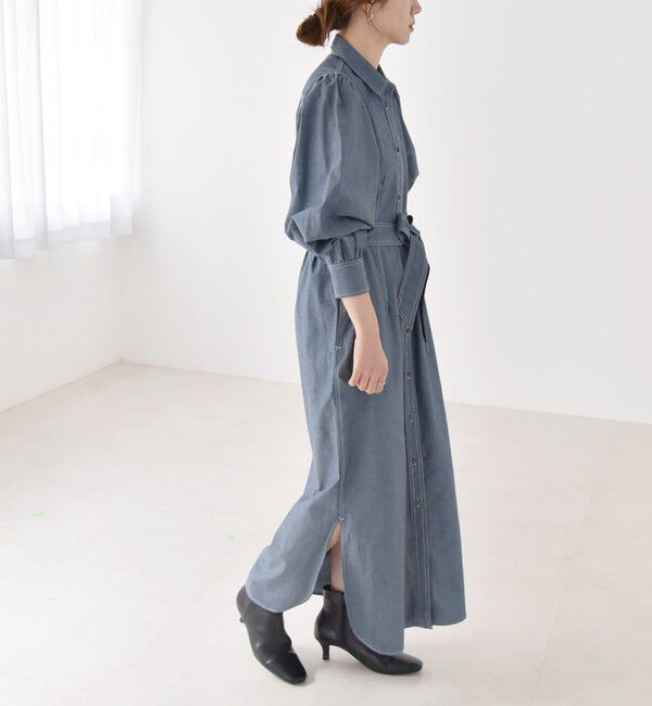 quaranciel「quaranciel:〈洗濯機可能〉シャンブレー パフ ロング シャツ ワンピース」|ワンピース|