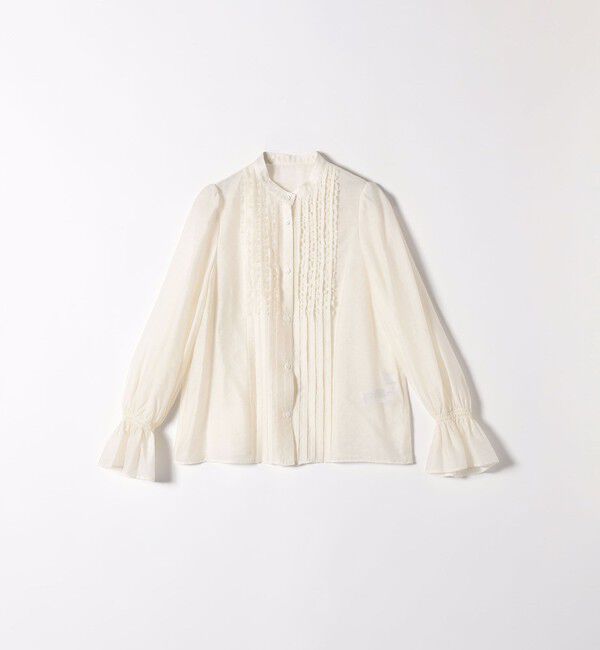 SHIPS any「SHIPS any:〈手洗い可能〉シアー フリル バンドカラー シャツ ブラウス」|シャツ・ブラウス|