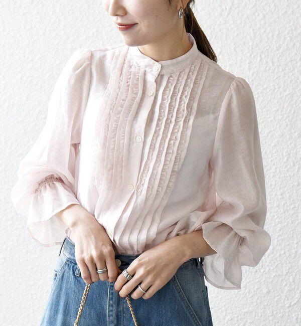 SHIPS any「SHIPS any:〈手洗い可能〉シアー フリル バンドカラー シャツ ブラウス」|シャツ・ブラウス|