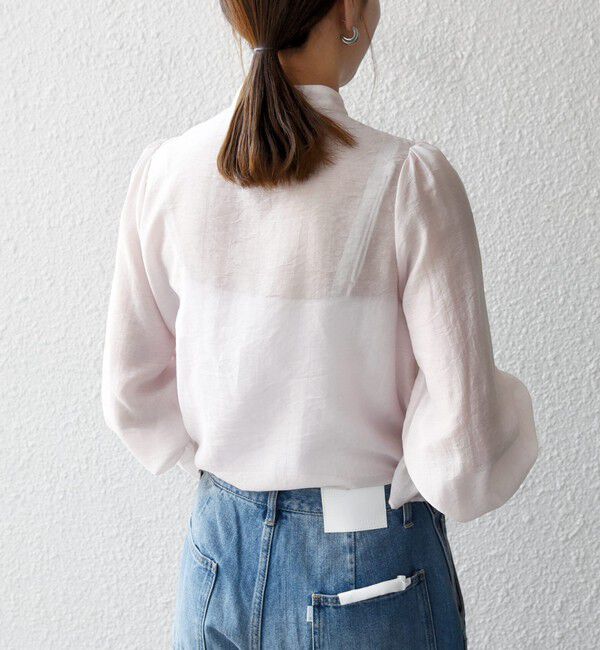 SHIPS any「SHIPS any:〈手洗い可能〉シアー フリル バンドカラー シャツ ブラウス」|シャツ・ブラウス|