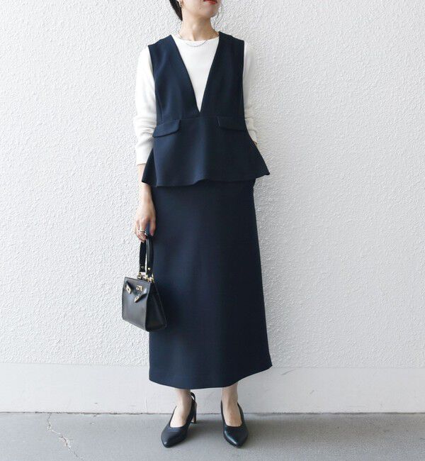 SHIPS any「《一部追加予約》SHIPS any:〈洗濯機可能〉ダブルクロス Vネック ペプラム ワンピース［NAVY BLUE］」|ワンピース|