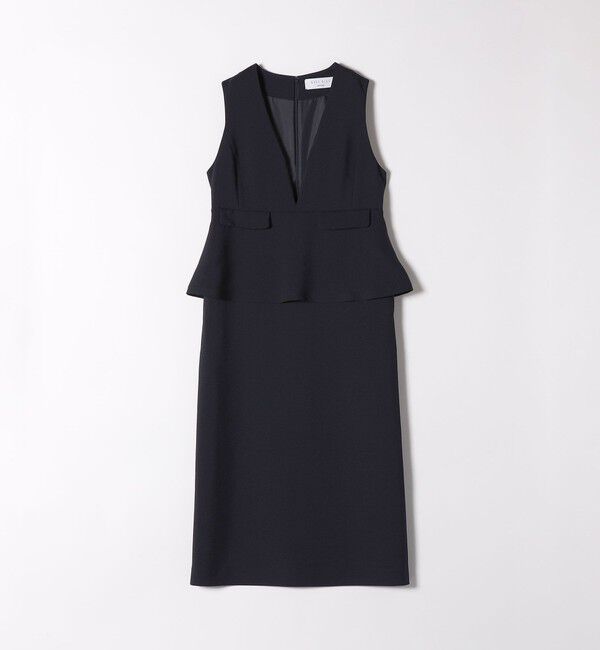 SHIPS any「《一部追加予約》SHIPS any:〈洗濯機可能〉ダブルクロス Vネック ペプラム ワンピース［NAVY BLUE］」|ワンピース|