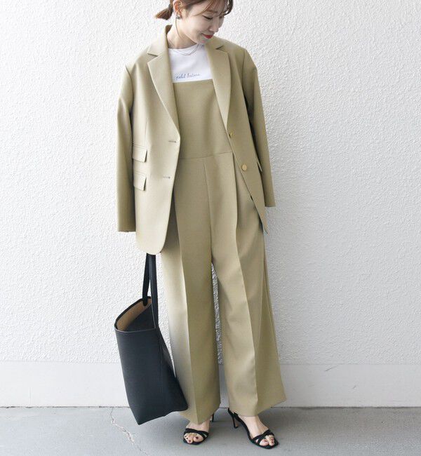 SHIPS any「SHIPS any:〈洗濯機可能〉オックス セミワイド サロペット［NAVY BLUE］」|オールインワン|ベージュ