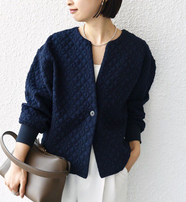 SHIPS for women「【WEB限定】〈手洗い可能〉キルティング ジャカード カーディガン」|カーディガン|ネイビー