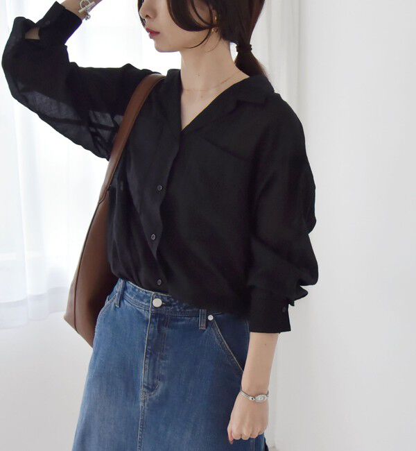 quaranciel「quaranciel:〈洗濯機可能〉シアー ポケット オープンカラー オーバー シャツ」|シャツ・ブラウス|