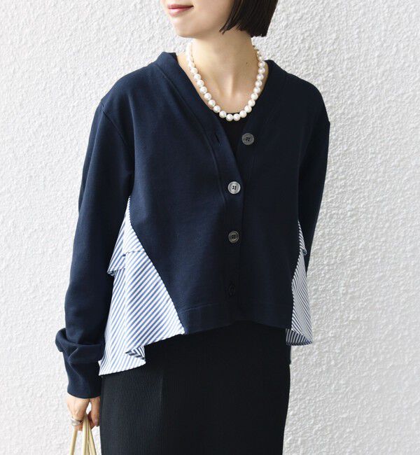 SHIPS for women「【WEB限定】〈手洗い可能〉布帛 コンビ Vネック カーディガン」|カーディガン|