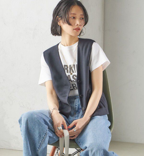 SHIPS for women「〈手洗い可能〉Asami 麻調合繊 ショート ジレ」|ベスト・ジレ|