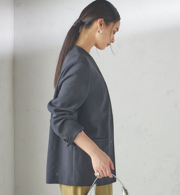 SHIPS for women「〈手洗い可能〉Asami 麻調合繊 カラーレス ジャケット」|ノーカラージャケット|