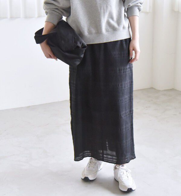 quaranciel「quaranciel:〈洗濯機可能〉シャーリング ボーダー Iライン スカート」|タイト|