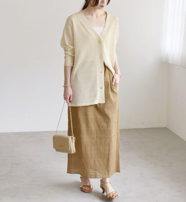 quaranciel「quaranciel:〈洗濯機可能〉シャーリング ボーダー Iライン スカート」|タイト|