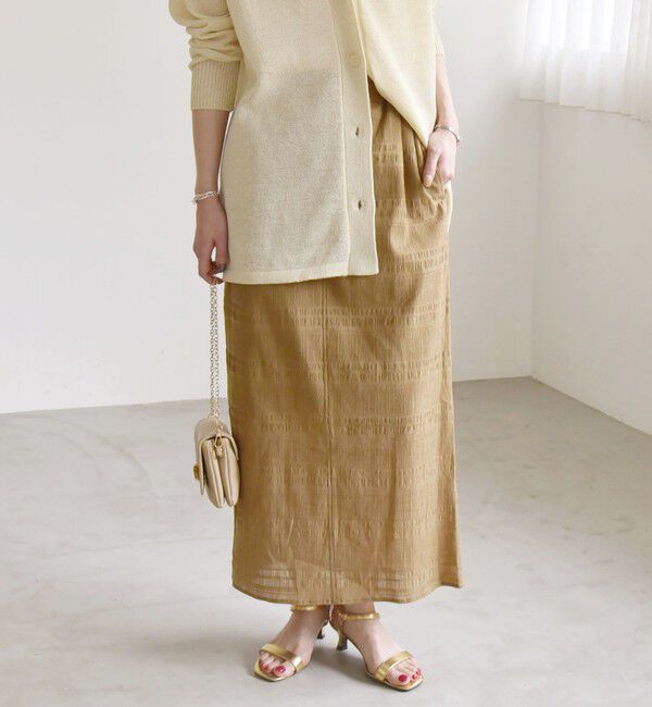 quaranciel「quaranciel:〈洗濯機可能〉シャーリング ボーダー Iライン スカート」|タイト|