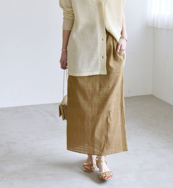 quaranciel「quaranciel:〈洗濯機可能〉シャーリング ボーダー Iライン スカート」|タイト|