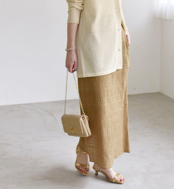 quaranciel「quaranciel:〈洗濯機可能〉シャーリング ボーダー Iライン スカート」|タイト|