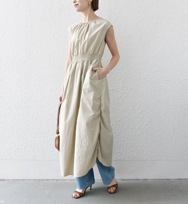 SHIPS any「SHIPS any:〈洗濯機可能〉ナイロン サイド ギャザー フレンチスリーブ ワンピース」|ワンピース|