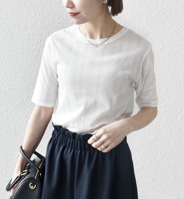 SHIPS any「SHIPS any:〈洗濯機可能〉シアー リブ ハーフ スリーブ クルーネック TEE」|Tシャツ・カットソー|