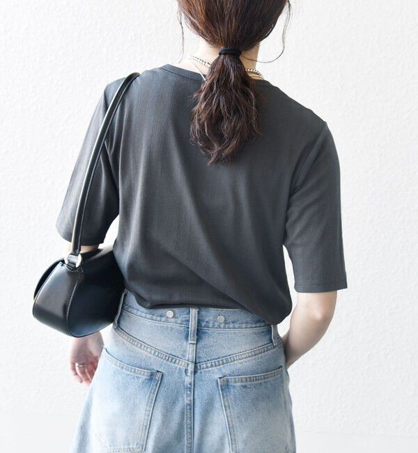 SHIPS any「SHIPS any:〈洗濯機可能〉シアー リブ ハーフ スリーブ クルーネック TEE」|Tシャツ・カットソー|