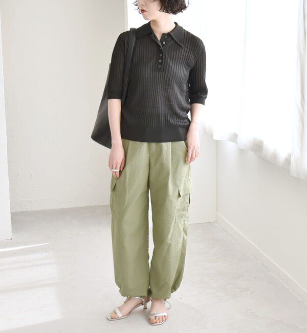 quaranciel「quaranciel:〈手洗い可能〉シアー ラメ ポロ リブ ニット プルオーバー」|ニット・セーター|