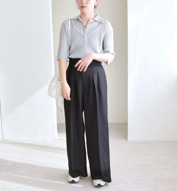 quaranciel「quaranciel:〈手洗い可能〉シアー ラメ ポロ リブ ニット プルオーバー」|ニット・セーター|